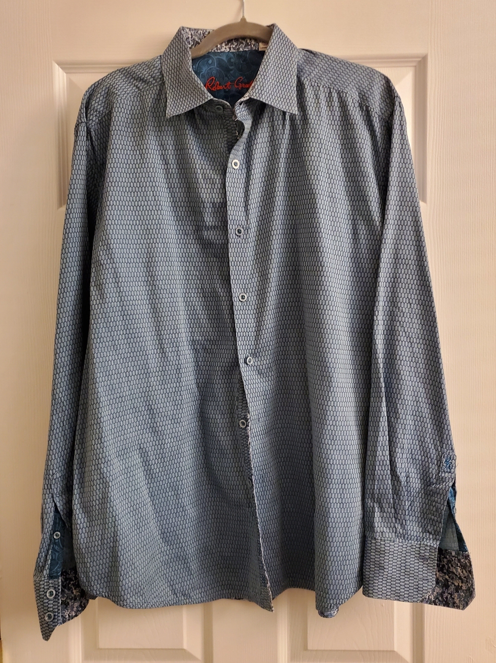 Robert Graham Men's Light Blue Micro-Pattern Button-Down Shirt XXL